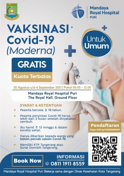 Vaksin Covid MODERNA Untuk Umum Kini Tersedia Di MANDAYA ROYAL HOSPITAL PURI Mandaya