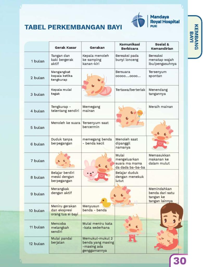 tabel perkembangan bayi hingga usia 1 tahun