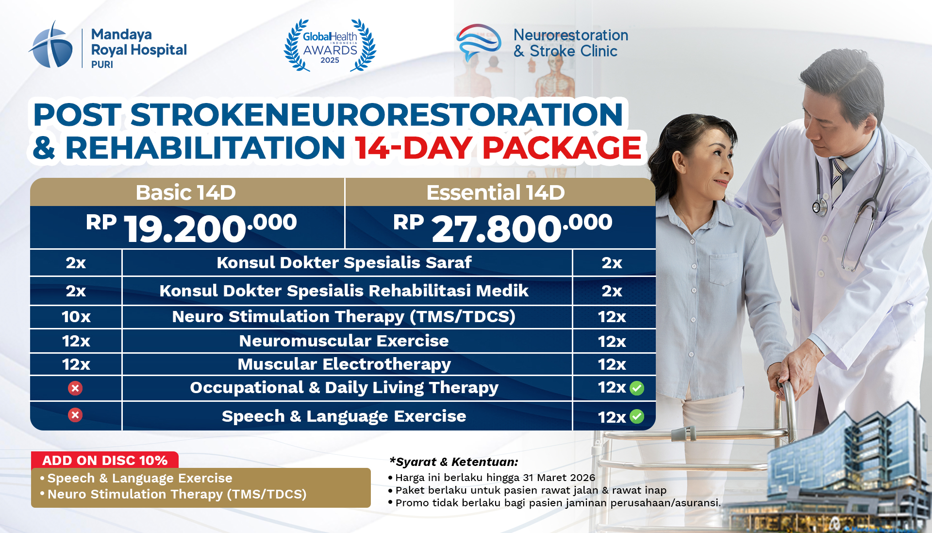 Paket Program Rehab Pasca Stroke 14 Hari 2026 (Basic 14D & Essential 14D) – Mandaya Royal Hospital Puri