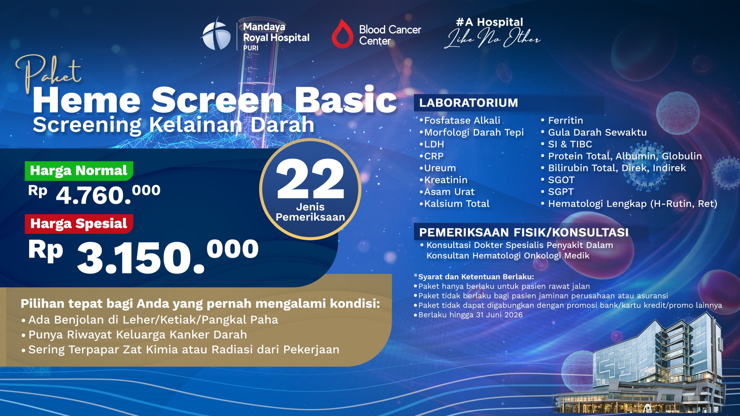 Paket Heme Screen Basic untuk Cek Kelainan Darah 2026 - Mandaya Royal Hospital Puri