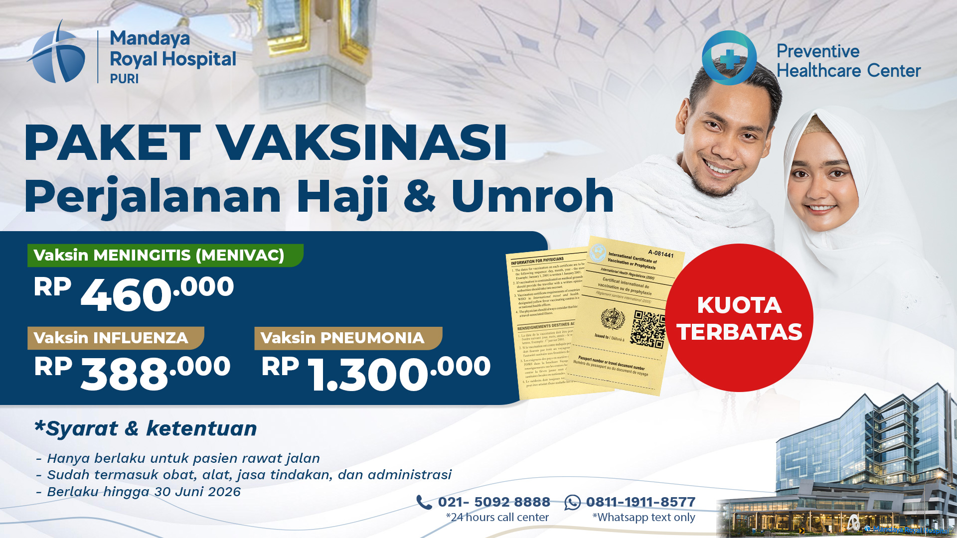 Paket Vaksinasi Perjalanan Haji & Umroh 2026 – Mandaya Royal Hospital Puri